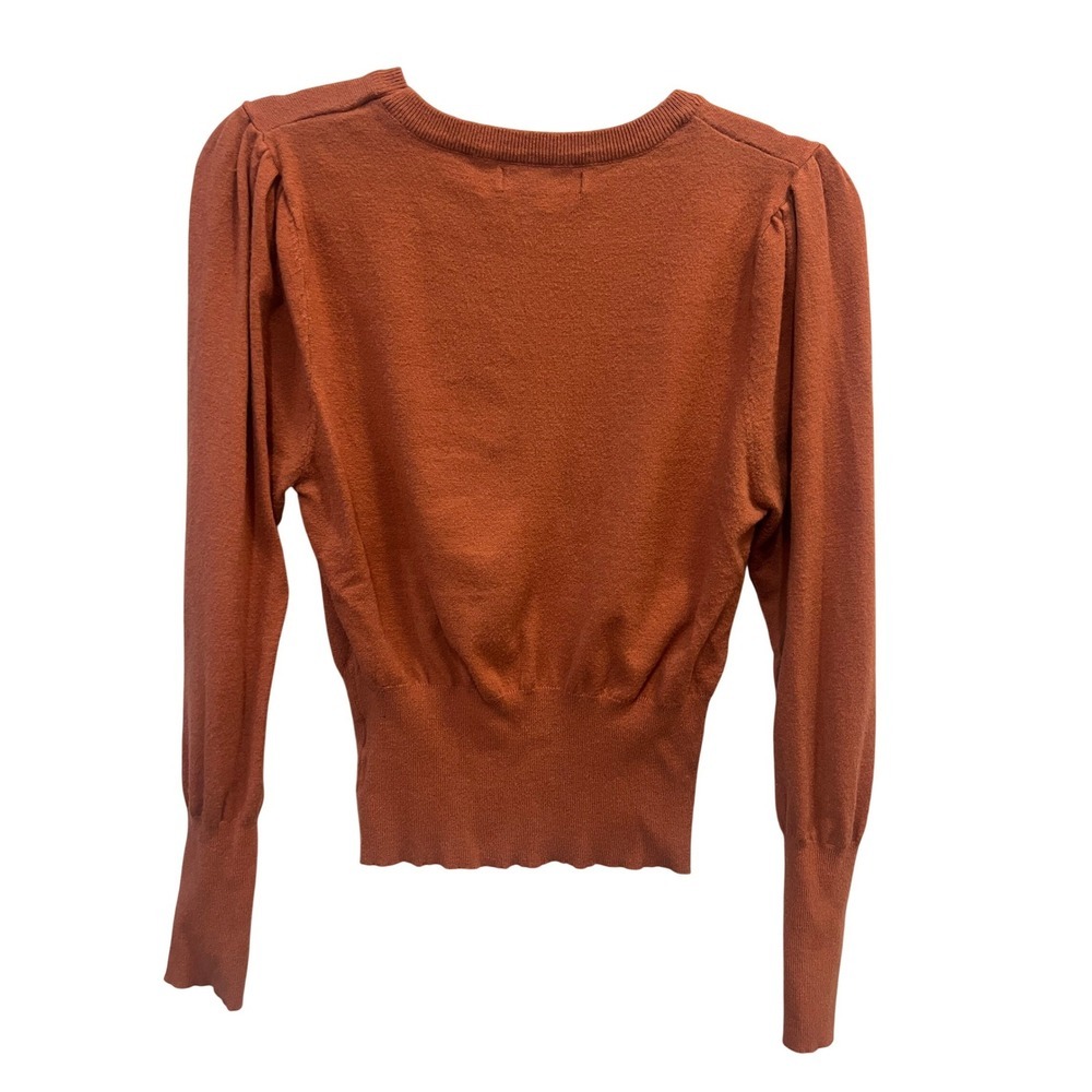 Love Tree Terracotta Orange Puff Sleeve Ribbed Waist Sweater Large (1171)